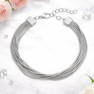 Multi Row Snake Chain Bracelet in Stainless Steel Adjustable 7.5 to 9 Inches